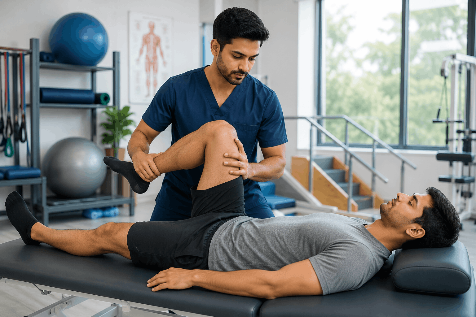 physiotherapist treating patient session