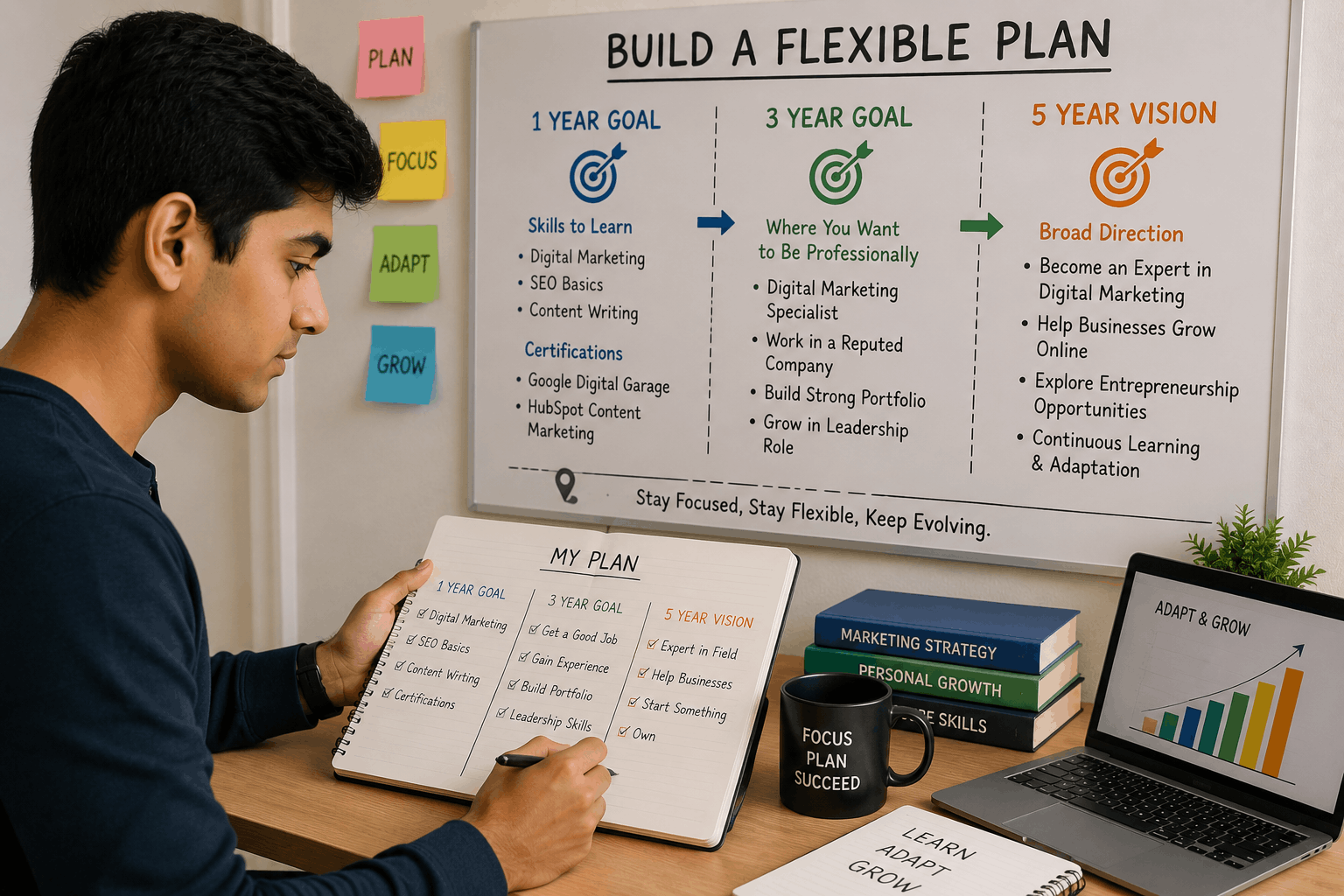 Student creating a flexible career plan through career guidance in India for future career success.