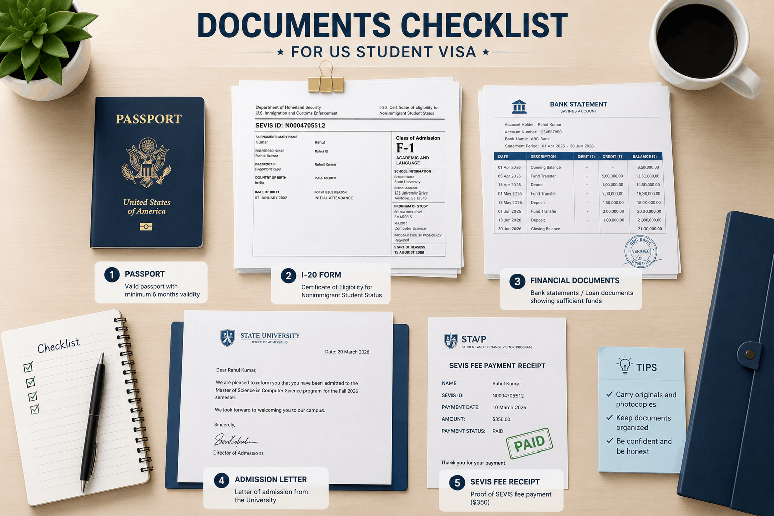 checklist of documents required for F1 visa interview
