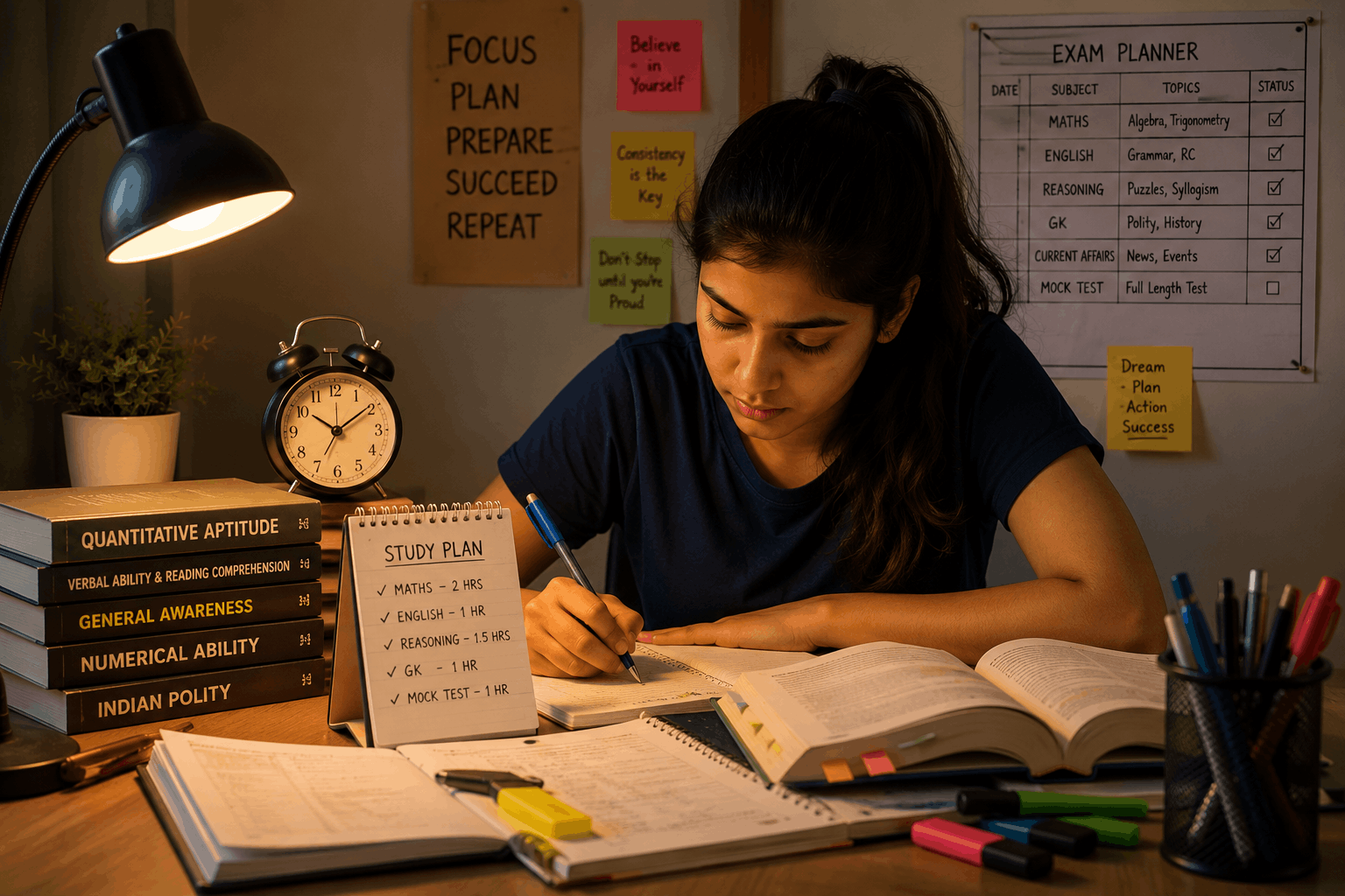 Focused study session in warm light 