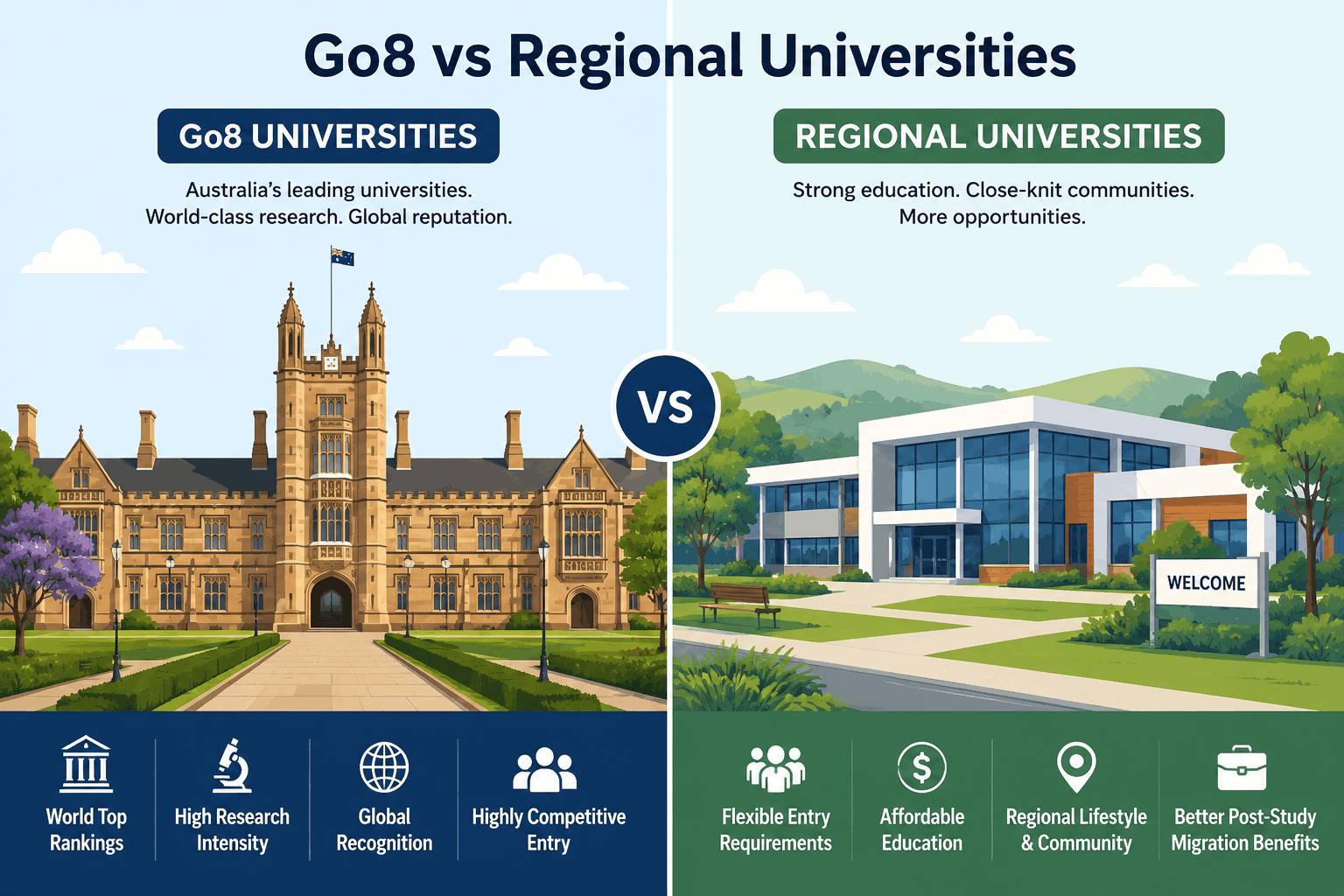 alt="Comparison of Group of Eight universities and regional universities in Australia"