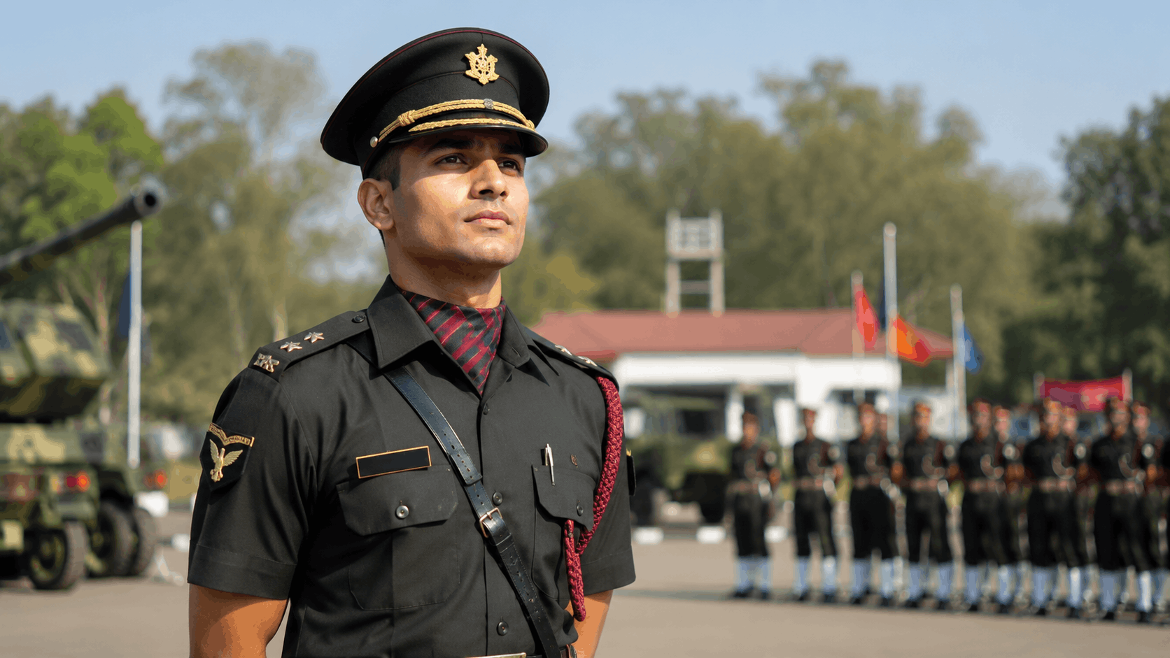 Proud soldier in military parade