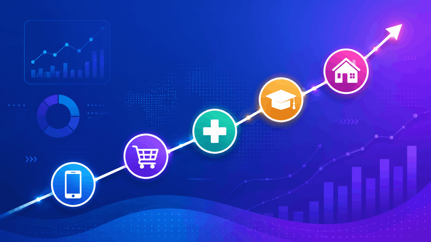 "Courses to Get Started" section
"A student sitting cross-legged with a laptop, surrounded by floating course certificate icons and logos representing online learning (Google, HubSpot, Meta), open books and a coffee cup nearby, warm cozy study atmosphere, flat illustration."