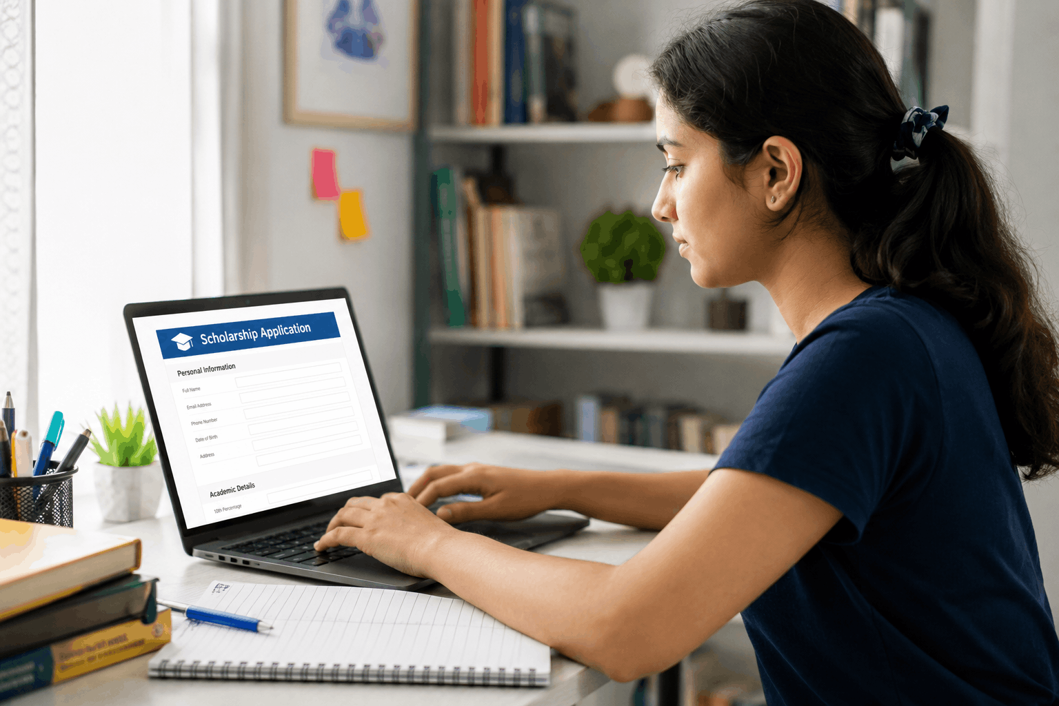 Focused study session with scholarship form 