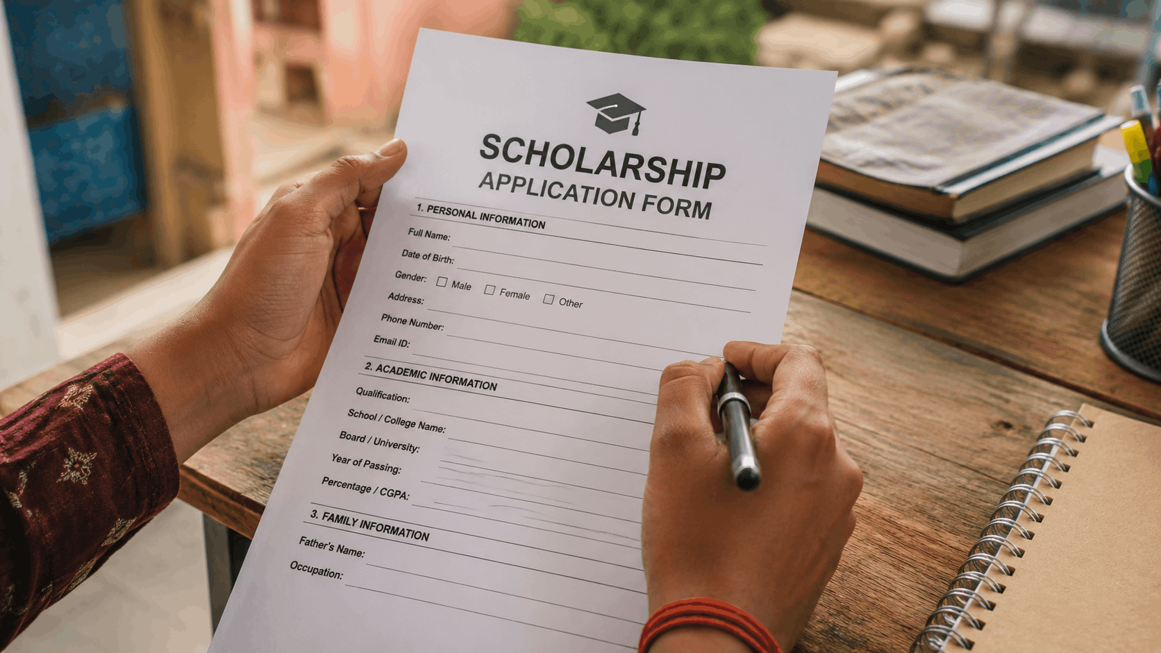 Filling out a scholarship application form