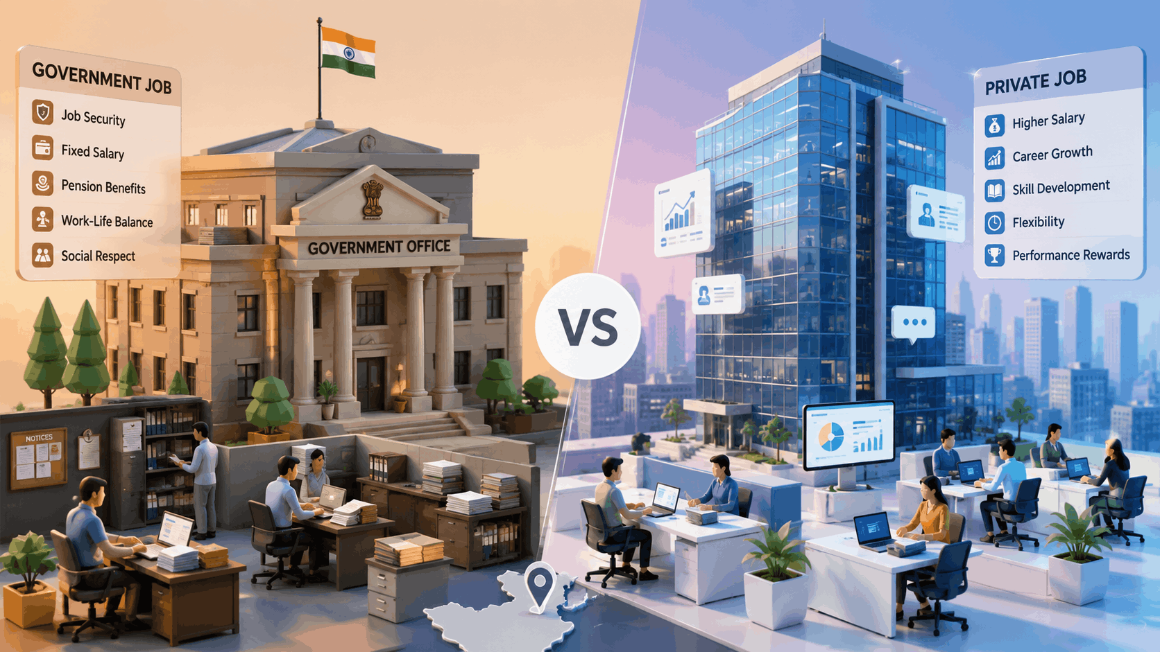 Government vs private sector jobs in Haryana illustration