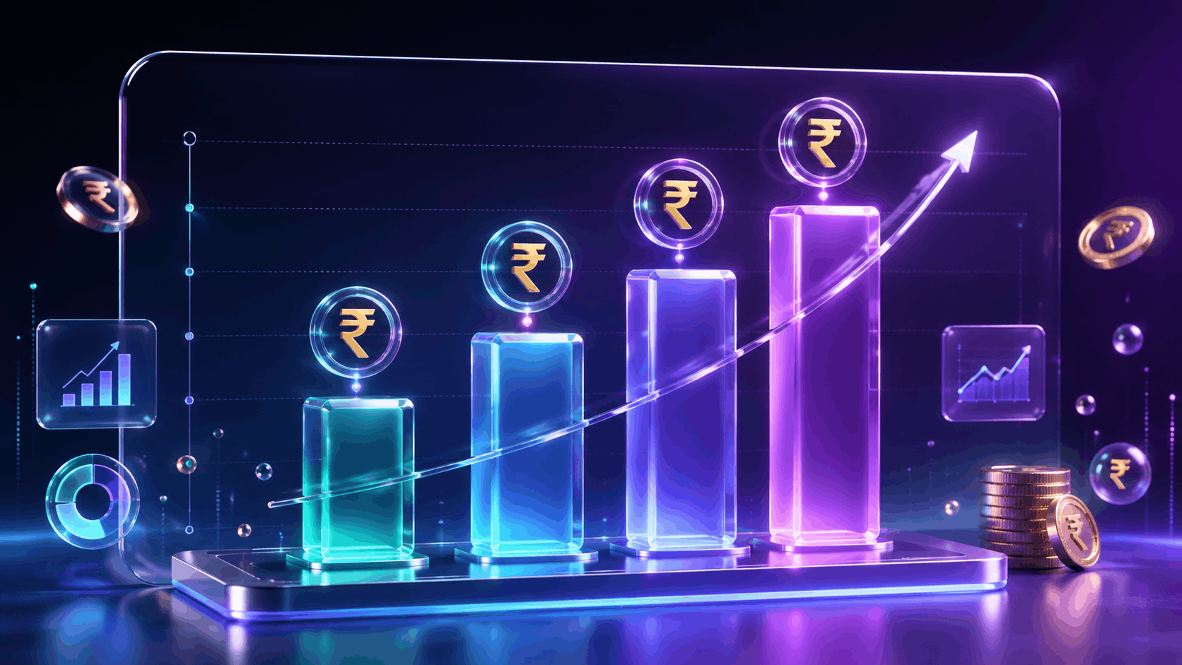 "Glassmorphism salary comparison chart with rupee icons."