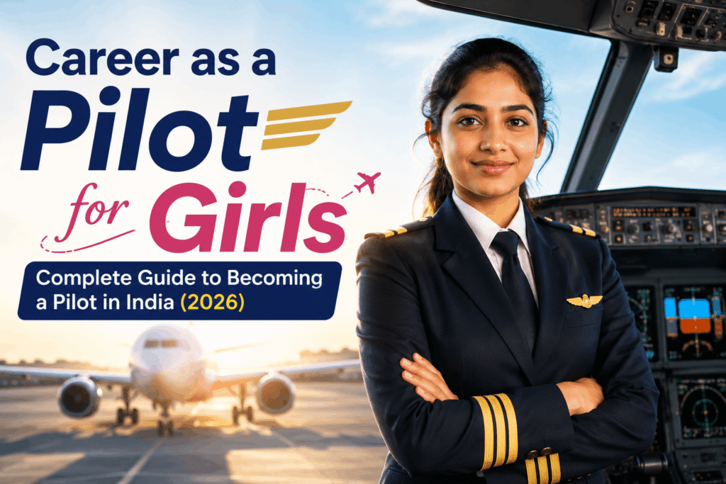 Indian woman pilot in cockpit uniform smiling — career as a pilot for girls