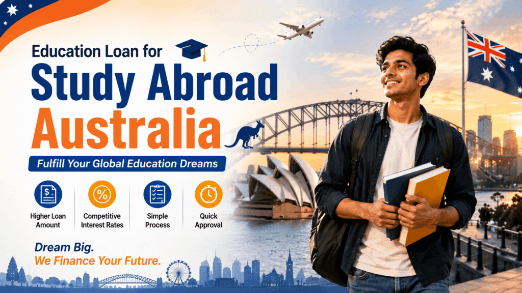 **SEO-friendly alt tag:** > **Education loan for study abroad Australia for Indian students 2026 with Sydney Opera House and student**