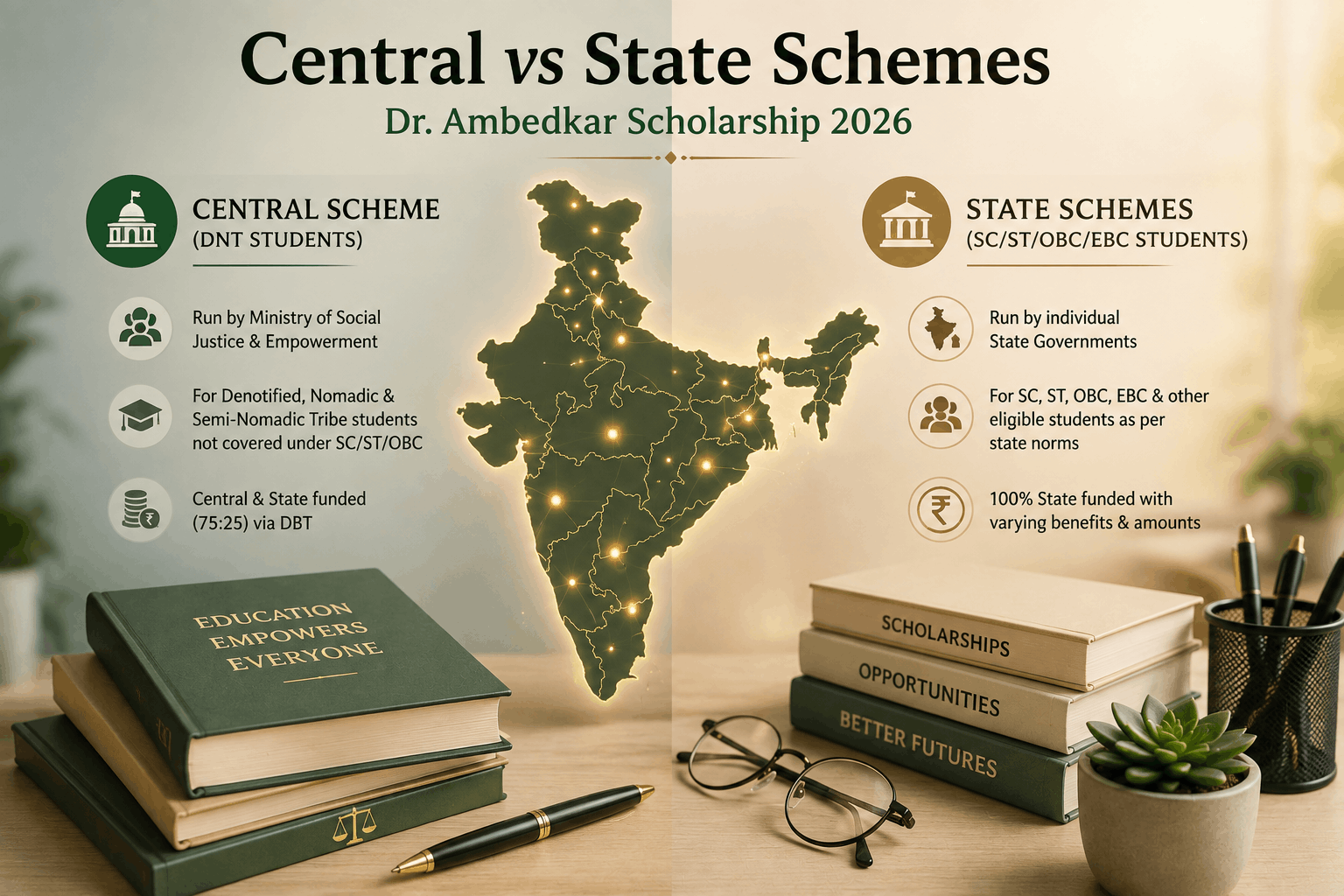 "Central and state versions of Dr. Ambedkar Scholarship 2026"